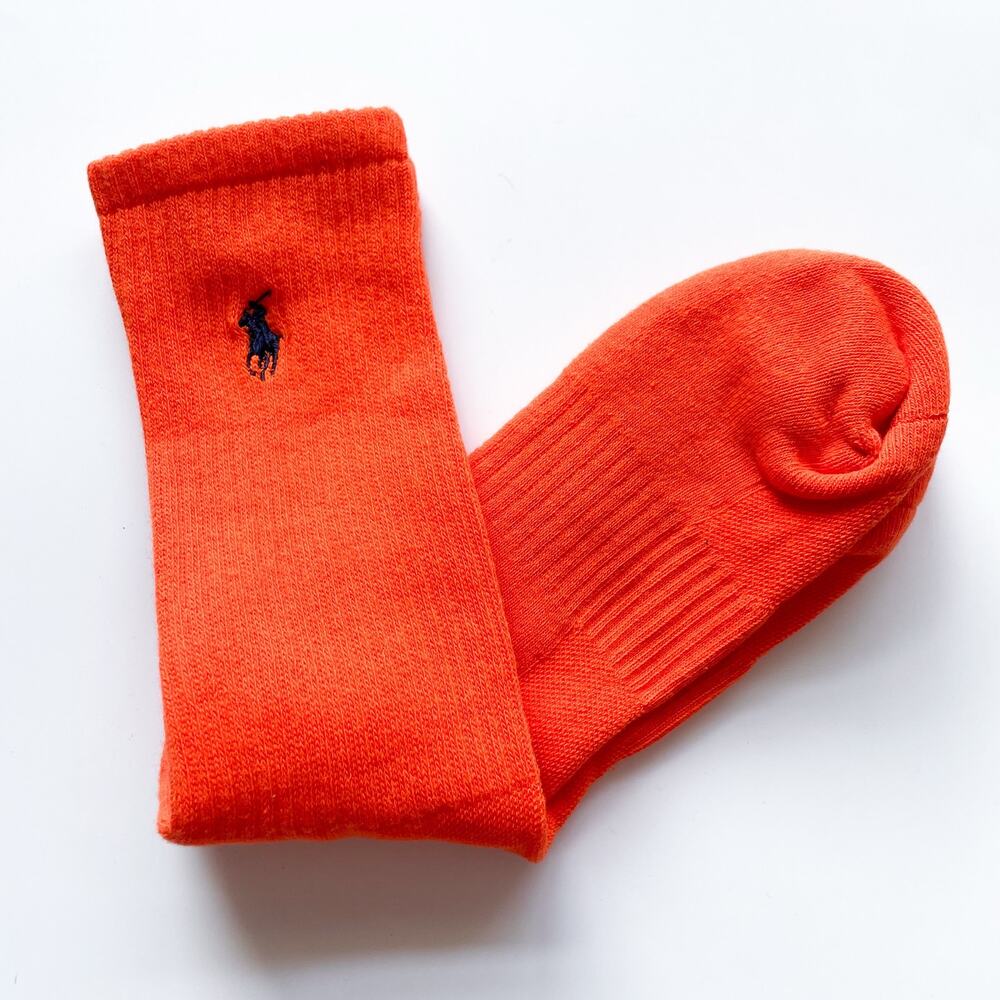NWOT Men's Blaze Orange Polo Ralph Lauren Crew Socks Embroidered Logo